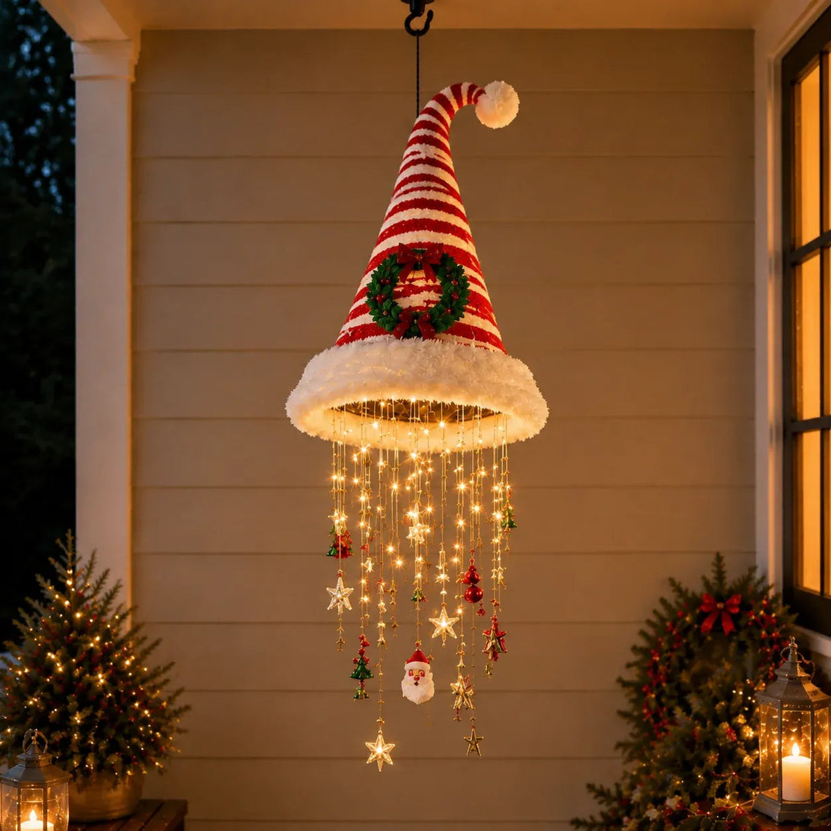 Weihnachtsmütze Lichterkette hängend – Beleuchtet mit Anhängern -    Zorenza