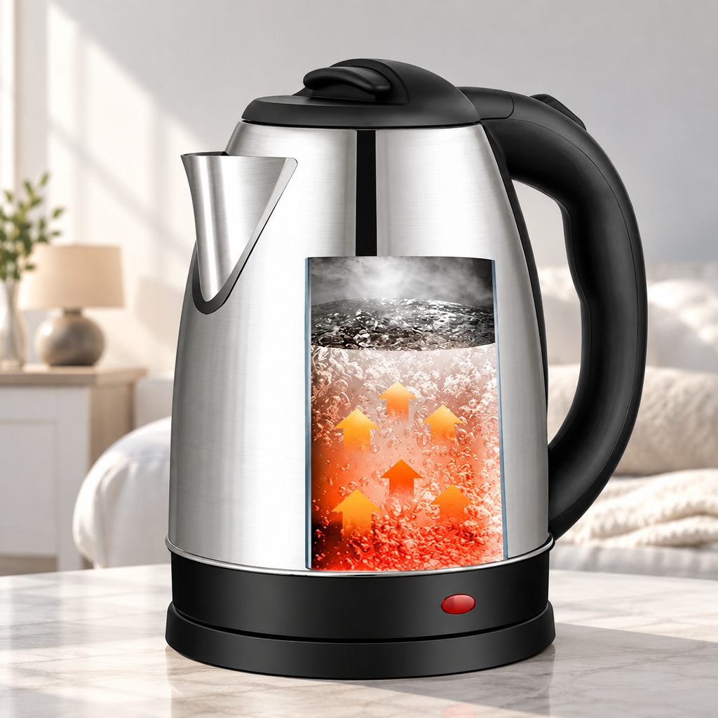 Wasserkocher Edelstahl 1500 W mit schwarzem Griff -    Zorenza