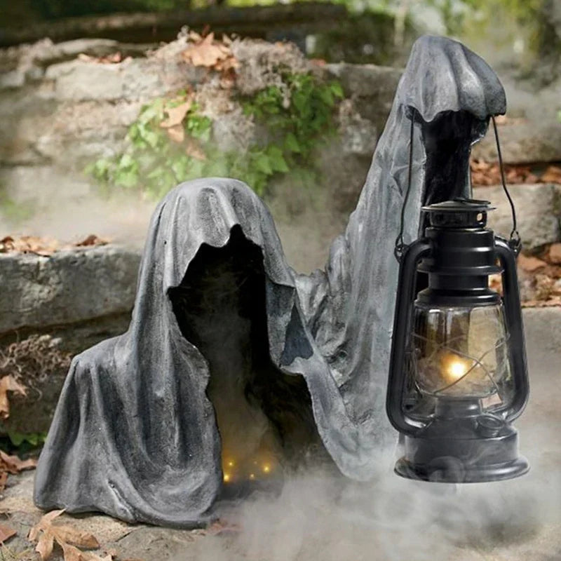 Geisterfigur mit Laterne Grau – Leuchtendes Halloween-Deko -    Zorenza