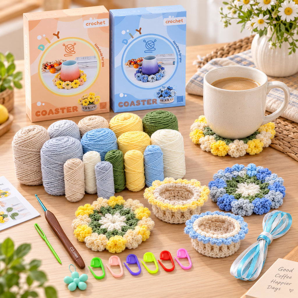 Häkel-Set Blumen-Untersetzer mit Anleitung -    Zorenza