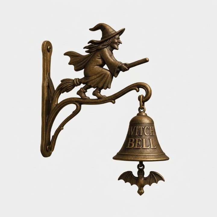 Hexen-Türglocke aus Gusseisen mit Wandhalterung und Fledermaus-Klöppel -    Zorenza