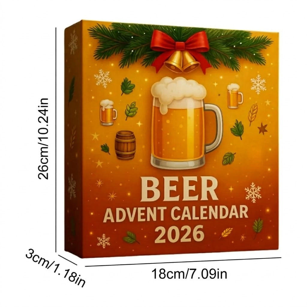 Bier-Adventskalender 2026 mit 24 Bierflaschen-Anhängern aus Acryl – Weihnachtsbaumschmuck für Bierliebhaber -    Zorenza