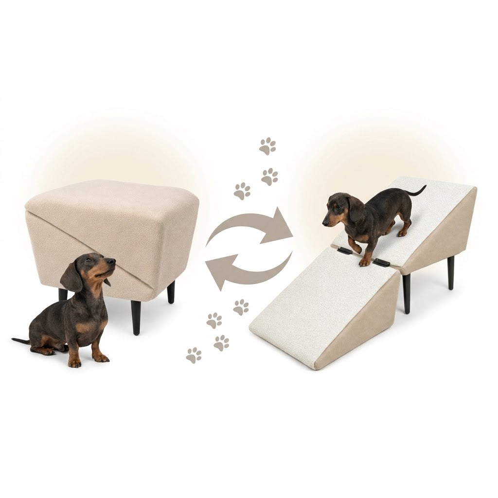 Hunderampe mit Hocker-Funktion – klappbare Aufstiegshilfe für Sofa & Bett -    Zorenza