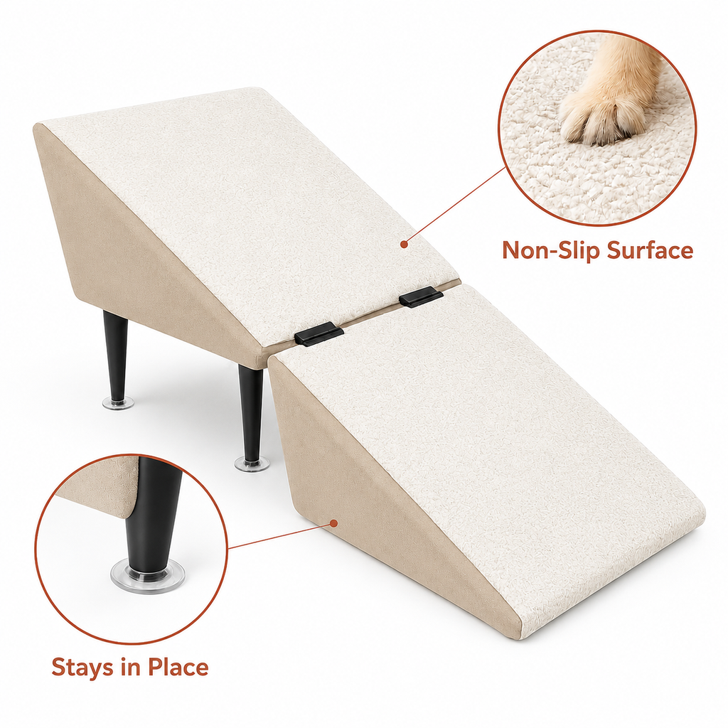 Hunderampe mit Hocker-Funktion – klappbare Aufstiegshilfe für Sofa & Bett -    Zorenza