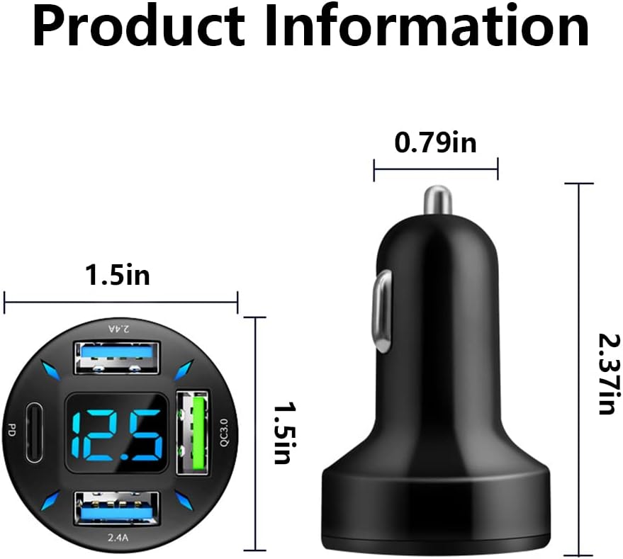 Auto-Ladegerät mit USB-C PD und QC 3.0 – LED-Voltmeter -    Zorenza