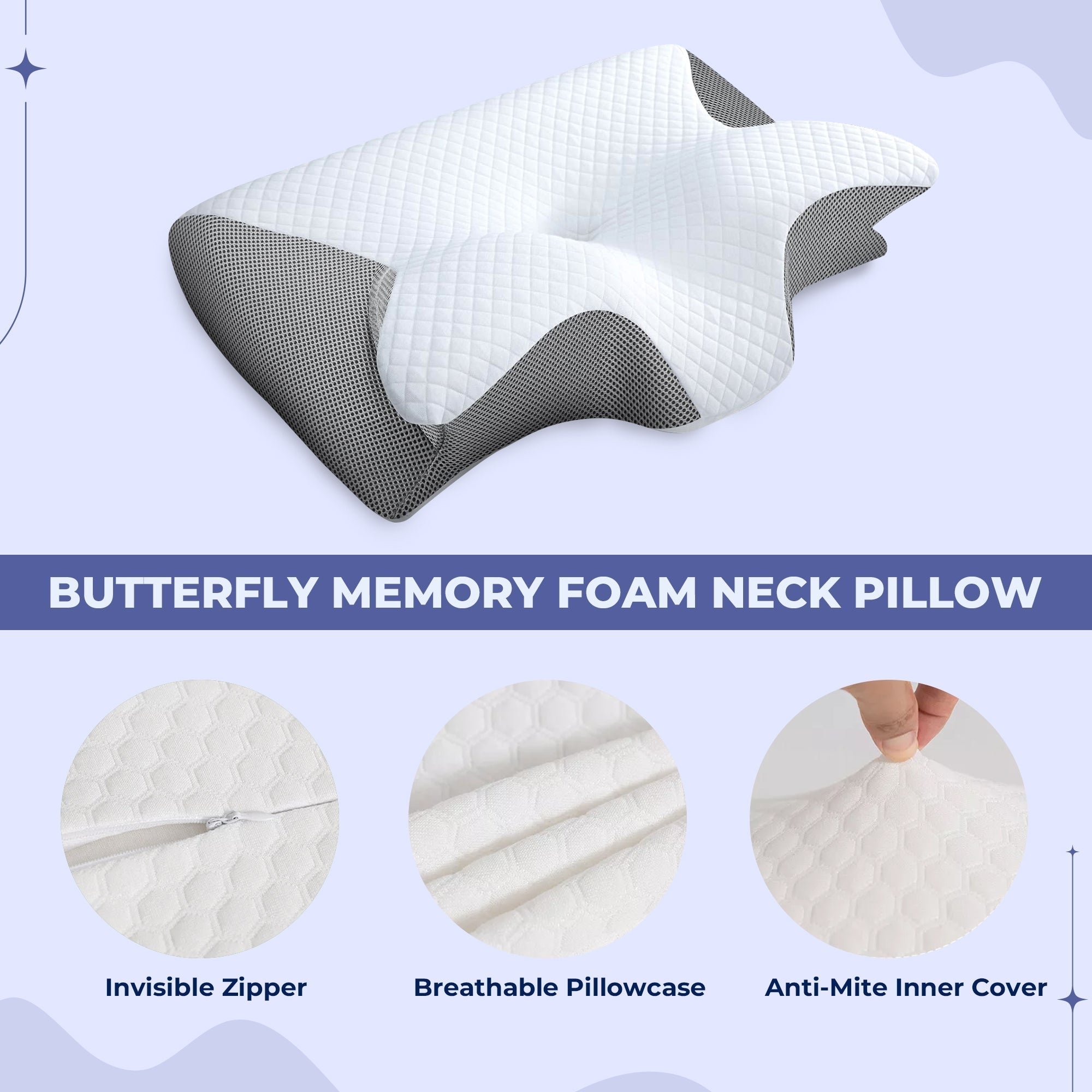 Kissenbezug für Butterfly Memory Foam Nackenkissen Zorenza