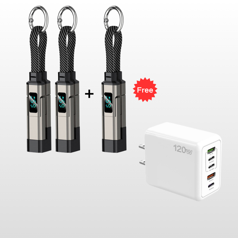 Ladekabel 4-in-1 mit Digital-Display und Schlüsselanhänger -    Zorenza