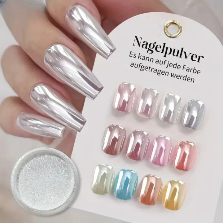 Nagelpulver Chrom Silber – Verwandelt jeden Lack in glänzendes Spiegelfinish -    Zorenza