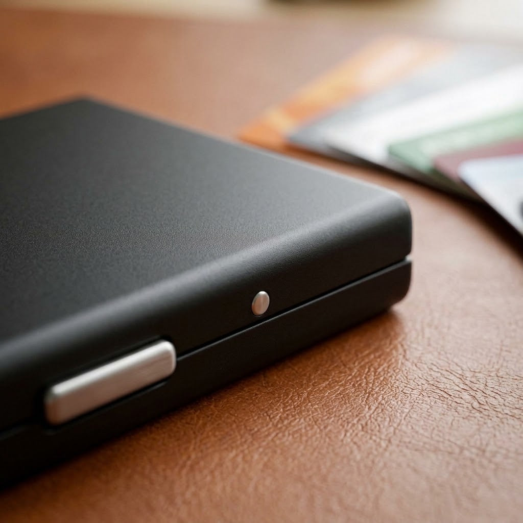 RFID Kartenetui aus Edelstahl für bis zu 10 Karten, mit Druckverschluss -    Zorenza