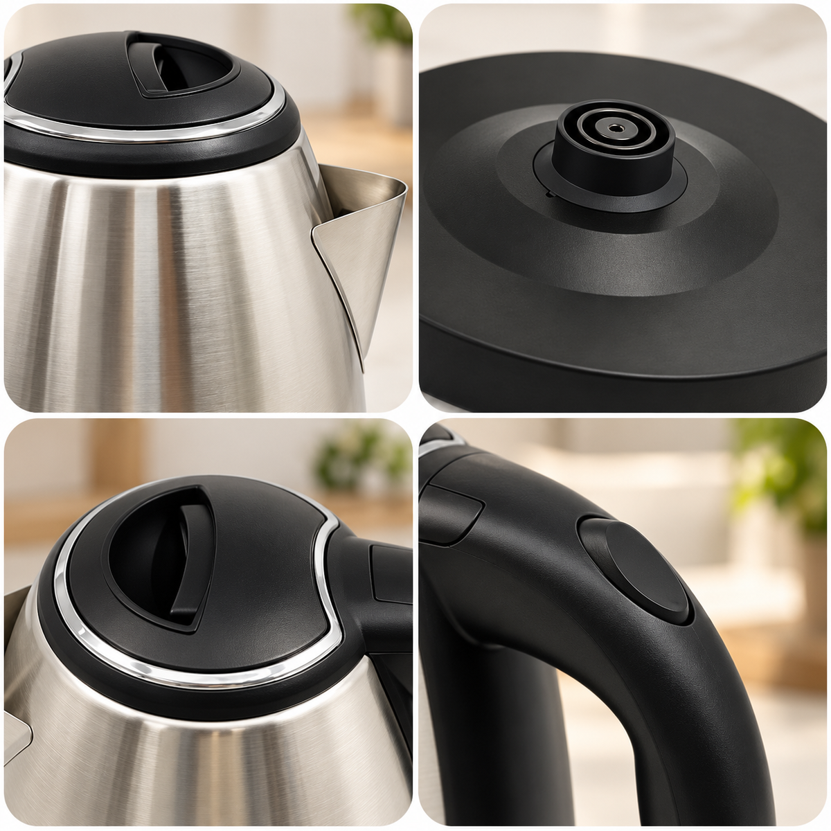 Wasserkocher Edelstahl 1500 W mit schwarzem Griff -    Zorenza
