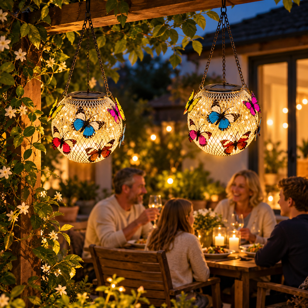 Solarlaterne Eisen mit Schmetterlingsmotiv – Garten und Terrasse -    Zorenza
