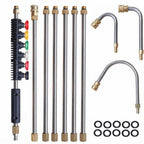 Hochdruckreiniger-Verlängerung aus Edelstahl, 2,5 m, mit 3 Bogenaufsätzen und 5 Düsen, 1/4"-Schnellkupplung -    Zorenza