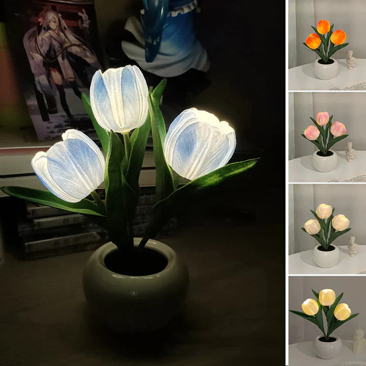Tulpen-LED-Tischlampe im Keramiktopf – Warmes Dekorlicht Zorenza
