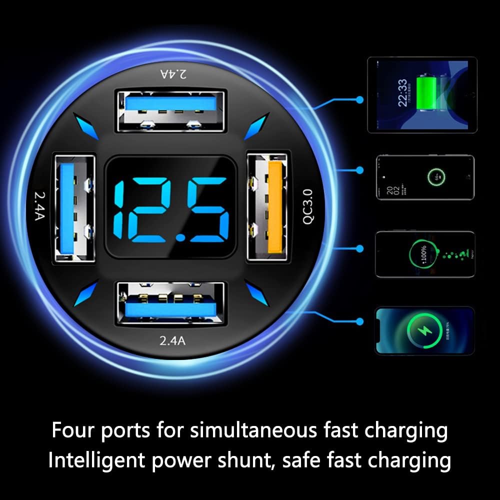 Auto-Ladegerät mit USB-C PD und QC 3.0 – LED-Voltmeter -    Zorenza