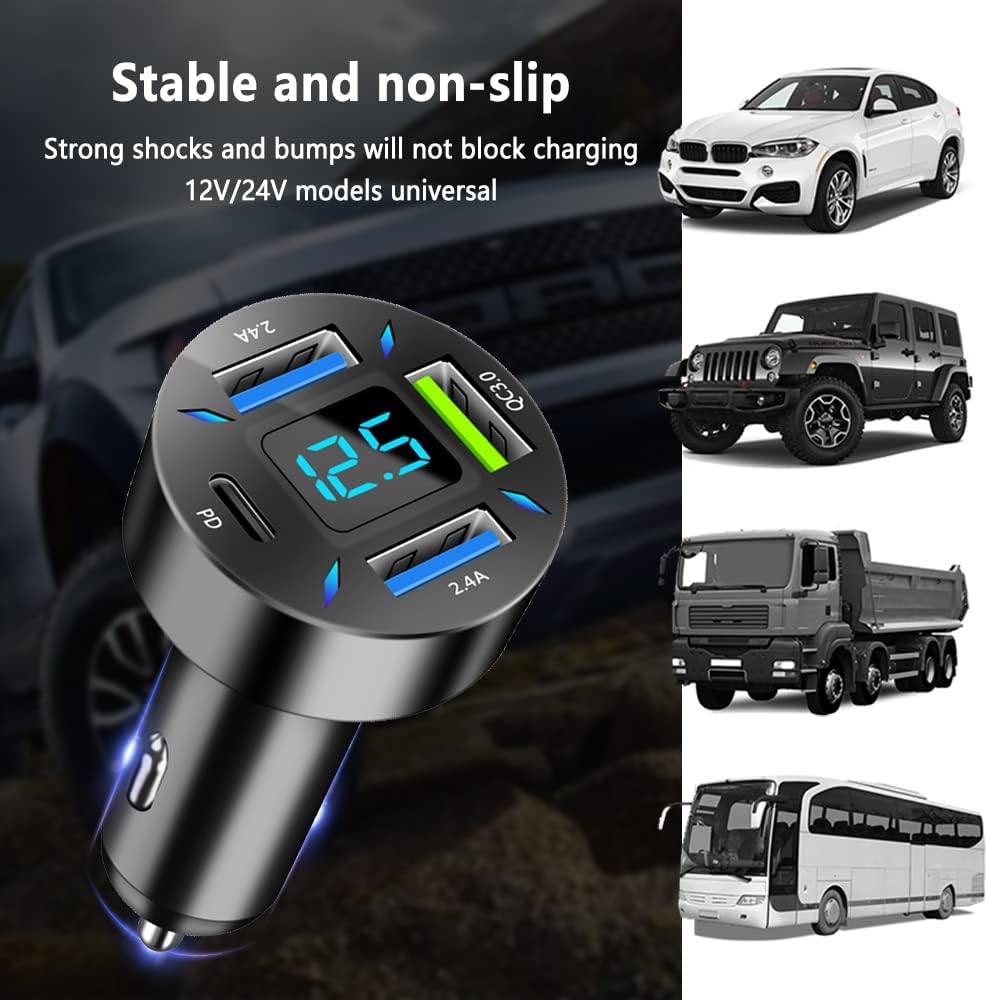 Auto-Ladegerät mit USB-C PD und QC 3.0 – LED-Voltmeter -    Zorenza