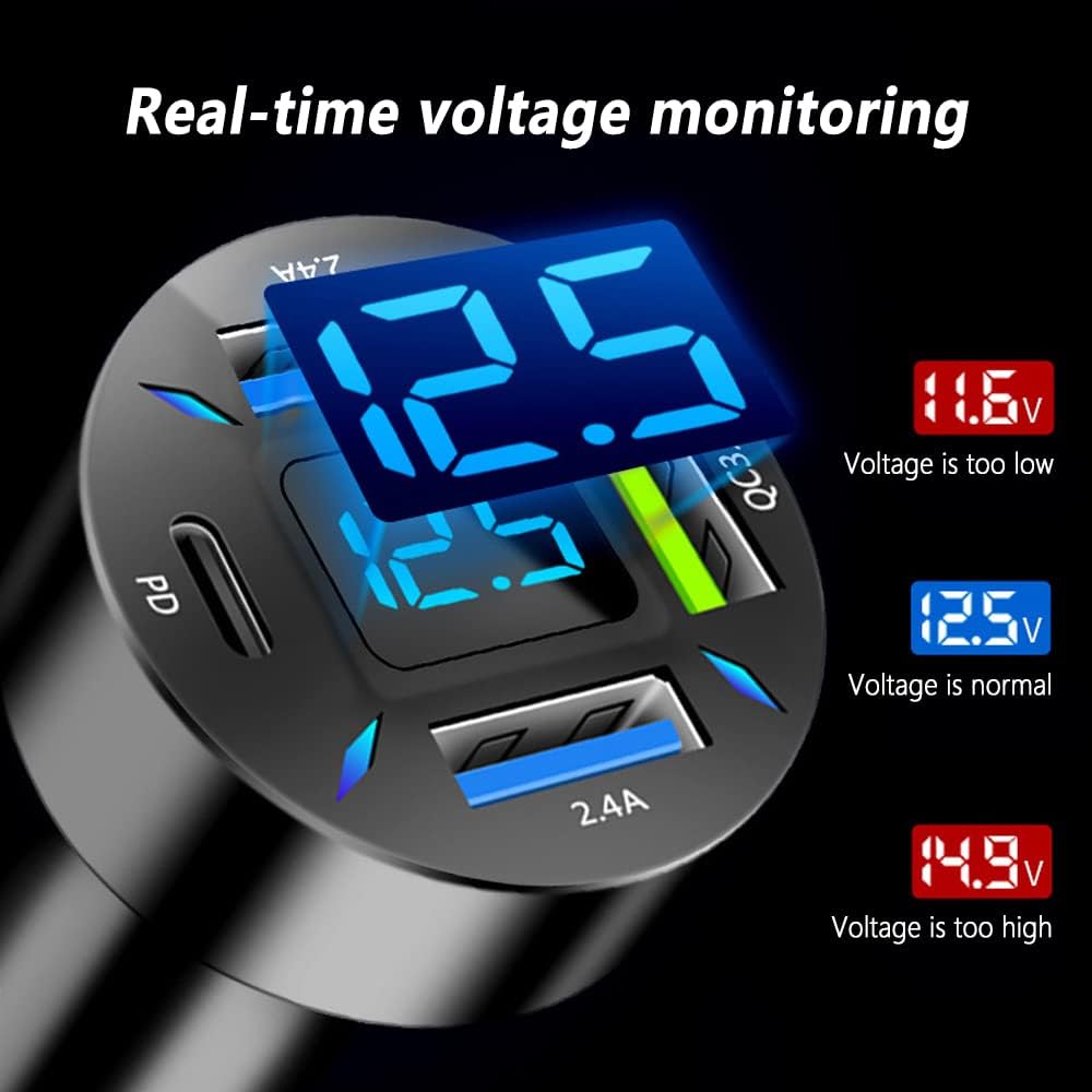 Auto-Ladegerät mit USB-C PD und QC 3.0 – LED-Voltmeter -    Zorenza