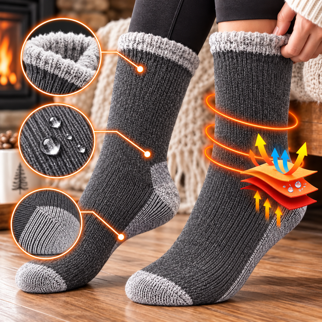 Thermosocken mit Frottee-Innenfutter, wadenhoch – 3 Paar -    Zorenza