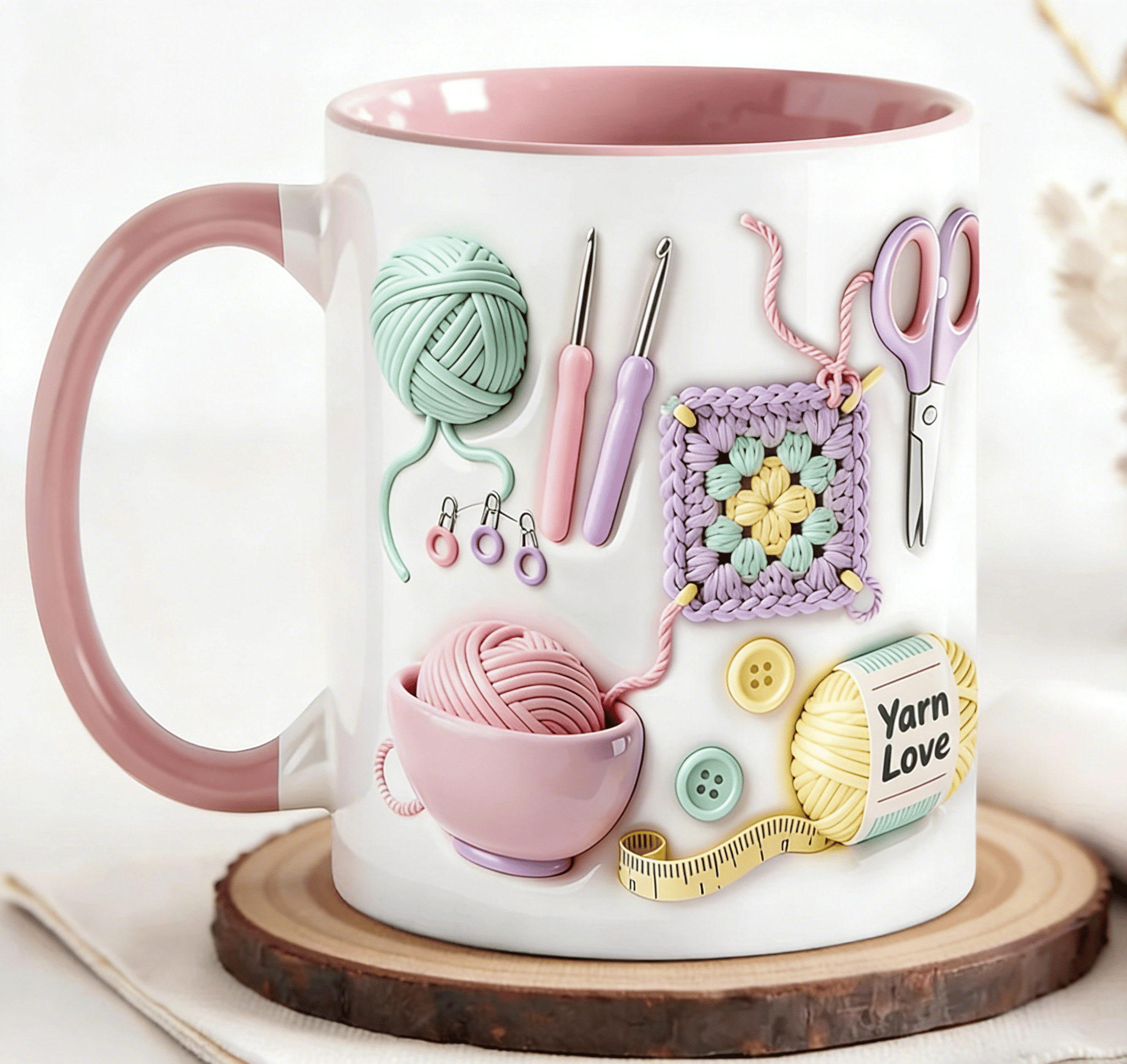 Keramiktasse mit Häkel-Motiven -    Zorenza