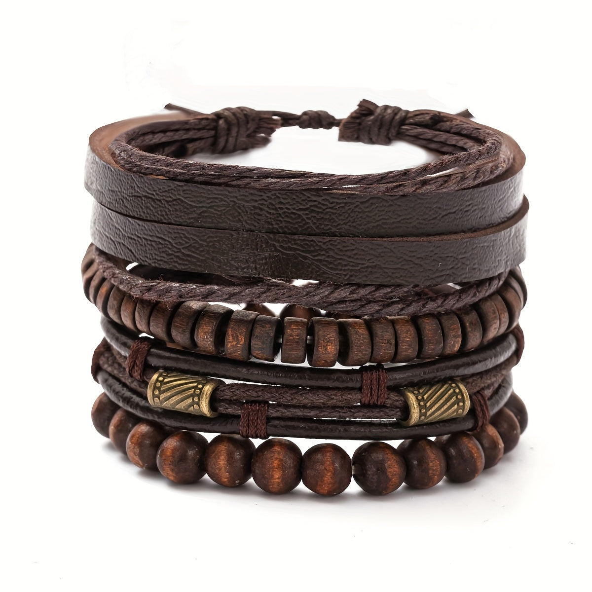 Lederarmband-Set mit Holzperlen – Mehrlagig verstellbar -    Zorenza