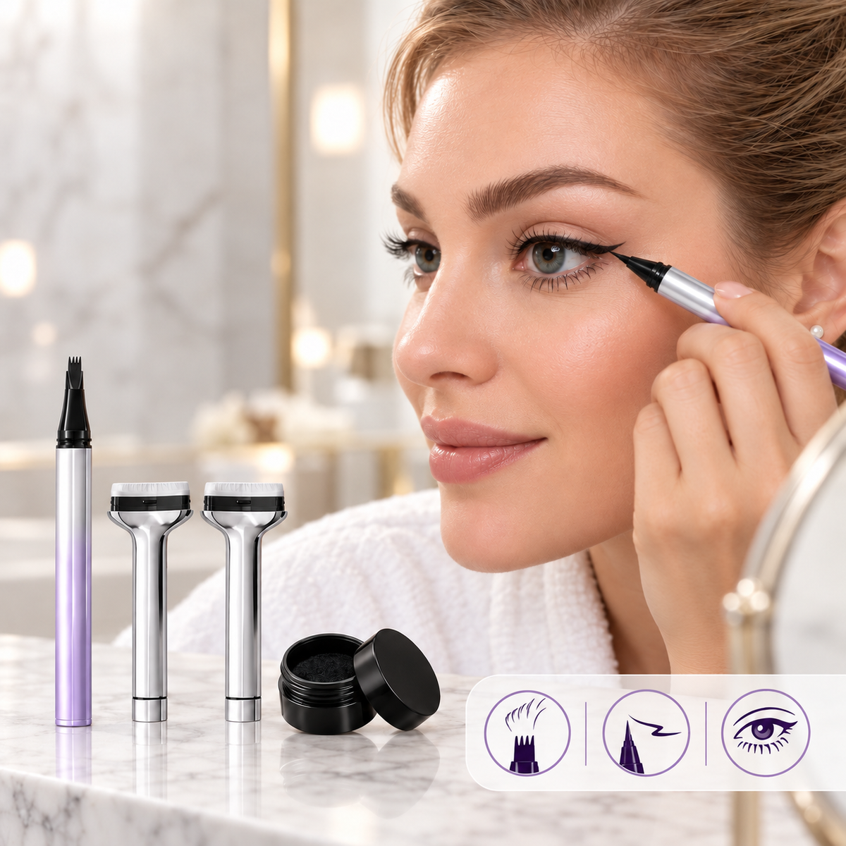 3-in-1 Augen-Make-up-Set mit Wimpernstempel für untere Wimpern, Eyeliner & Augenbrauenstift -    Zorenza