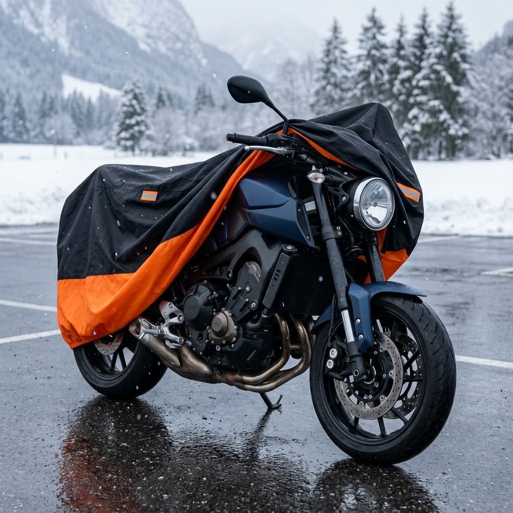 Motorradabdeckung aus 190T Oxford mit Schlossöse und Reflektoren, Schwarz/Orange, M–XXL -    Zorenza
