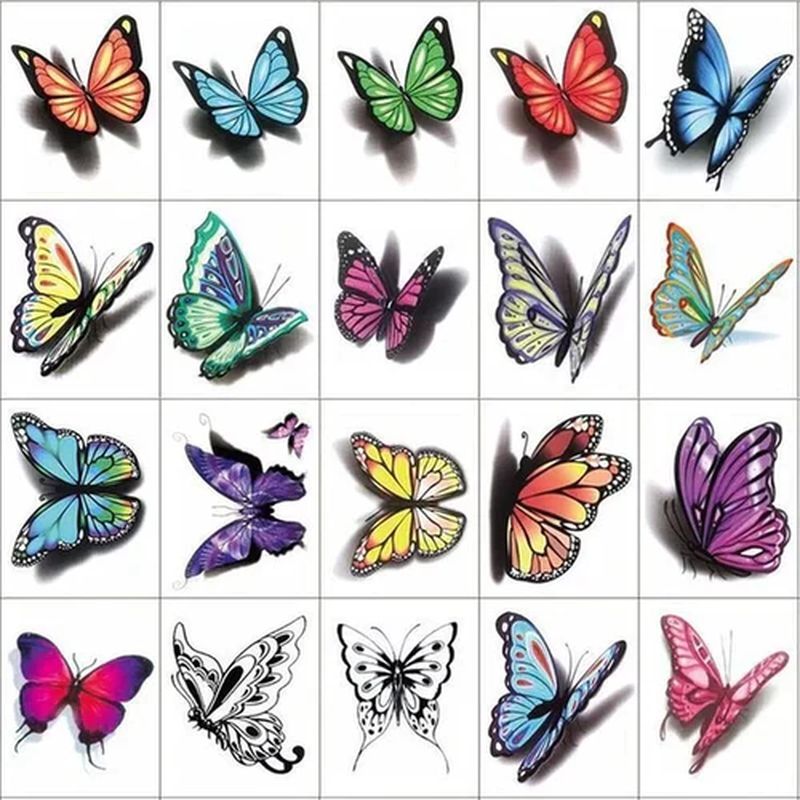 3D Tattoo Stickers mit Blumen- und Schmetterlings-Motiven -    Zorenza