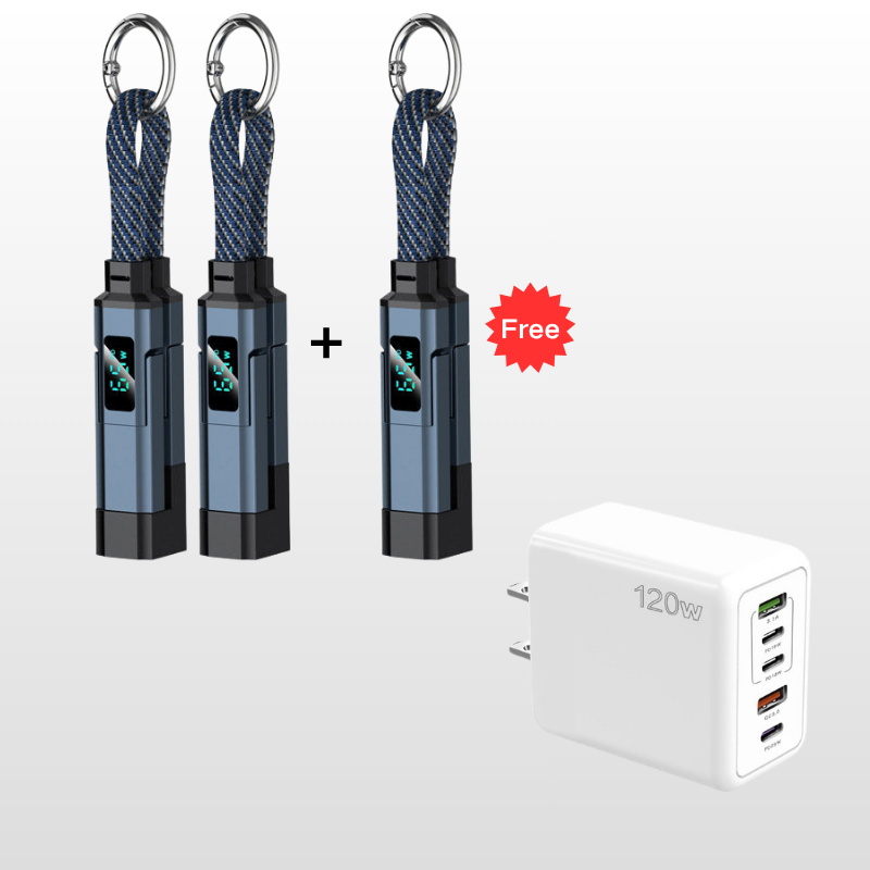Ladekabel 4-in-1 mit Digital-Display und Schlüsselanhänger -    Zorenza