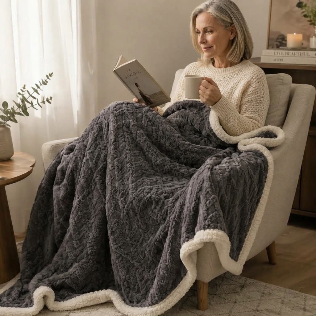 Sherpa Kuscheldecke Wendbar – Weiches Zopfmuster -    Zorenza