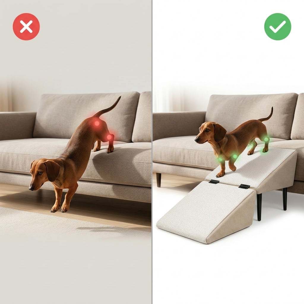Hunderampe mit Hocker-Funktion – klappbare Aufstiegshilfe für Sofa & Bett -    Zorenza