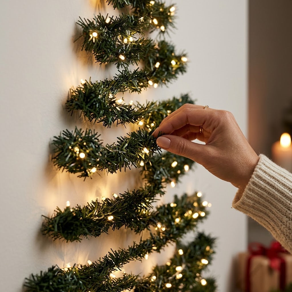 Wand-Weihnachtsbaum mit LED-Lichterkette, batteriebetrieben ohne Steckdose -    Zorenza