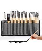 Pinselset 24-teilig mit Rollmappe – 7 Pinselformen und Malmesser -    Zorenza