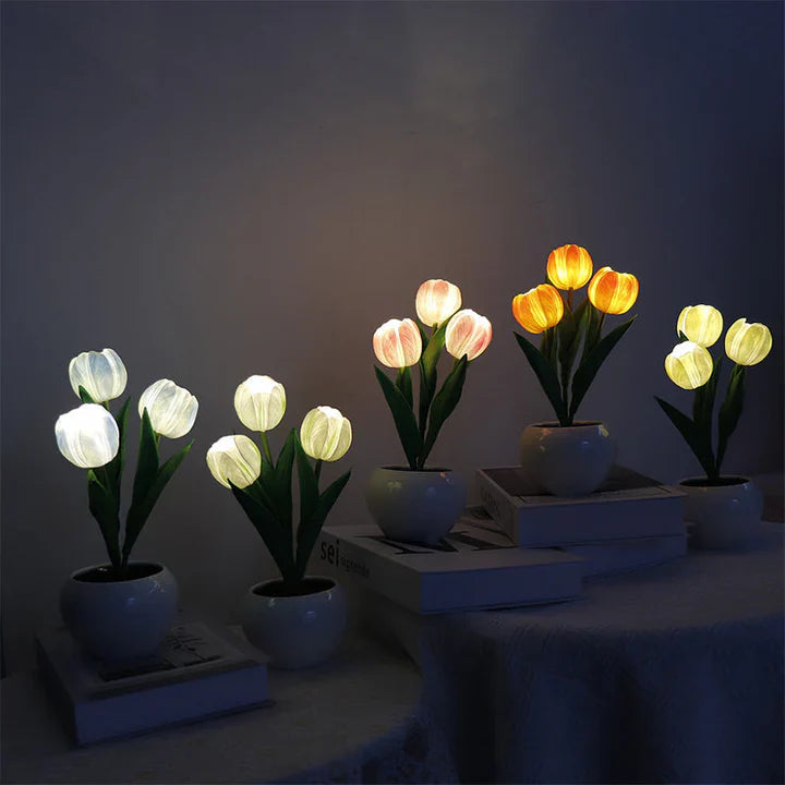 Tulpen-LED-Tischlampe im Keramiktopf – Warmes Dekorlicht Zorenza