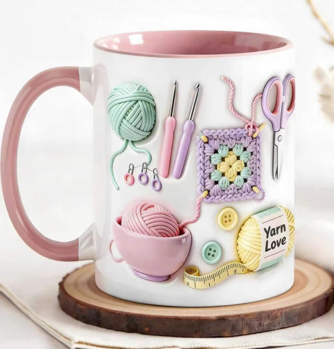 Keramiktasse mit Häkel-Motiven -    Zorenza