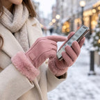 Damen Winterhandschuhe in Wildleder-Optik mit Plüschbündchen und Touchscreen-Fingerkuppe -    Zorenza