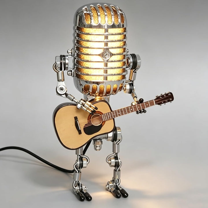 Vintage Mikrofon-Tischlampe mit Gitarre – Retro Musikerlampe -    Zorenza