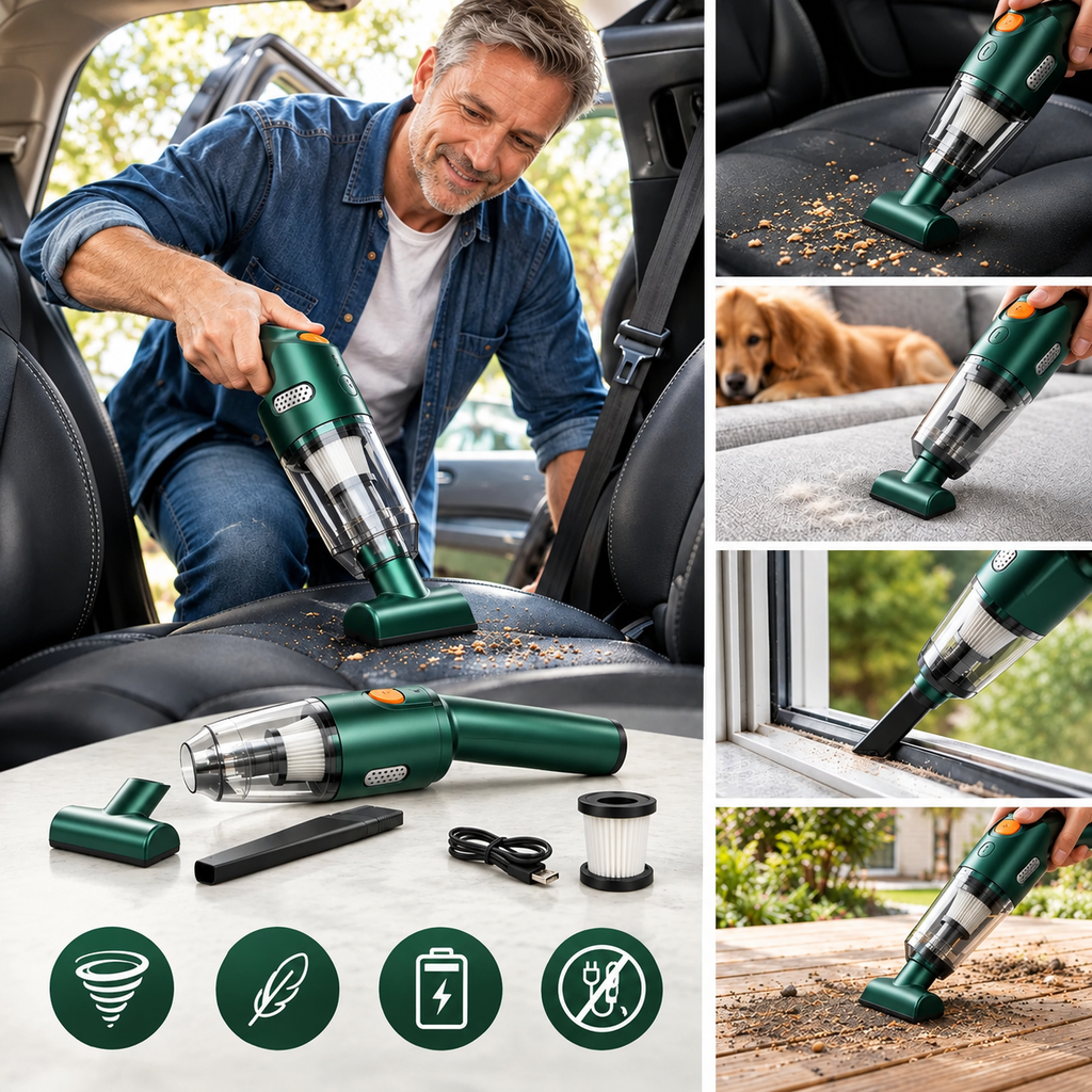 Akku-Handstaubsauger fürs Auto, kabellos – bis 4.000 Pa, 550 g, 3 Aufsätze -    Zorenza