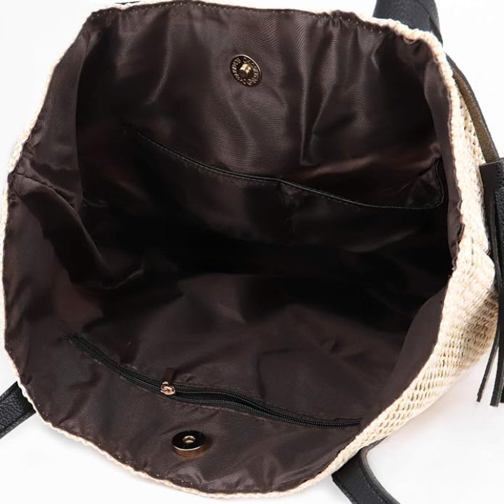 Strandtasche mit Lederhenkel und Quaste -    Zorenza