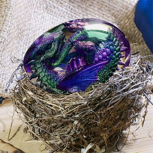 Drachenei Kristall mit detailgetreuer Drachenfigur im Inneren -    Zorenza
