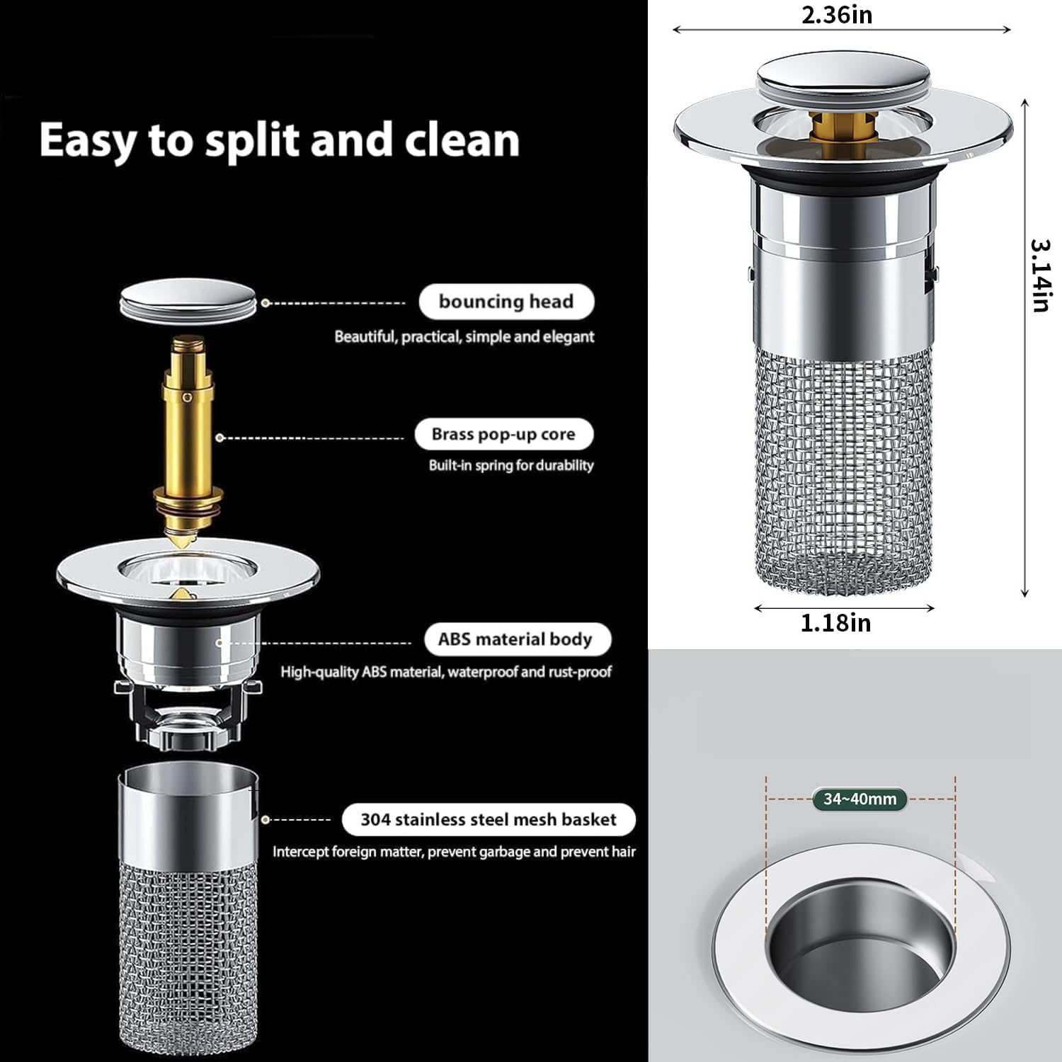 Abflussfilter Edelstahl mit Anti-Verstopfungs-Korb -    Zorenza