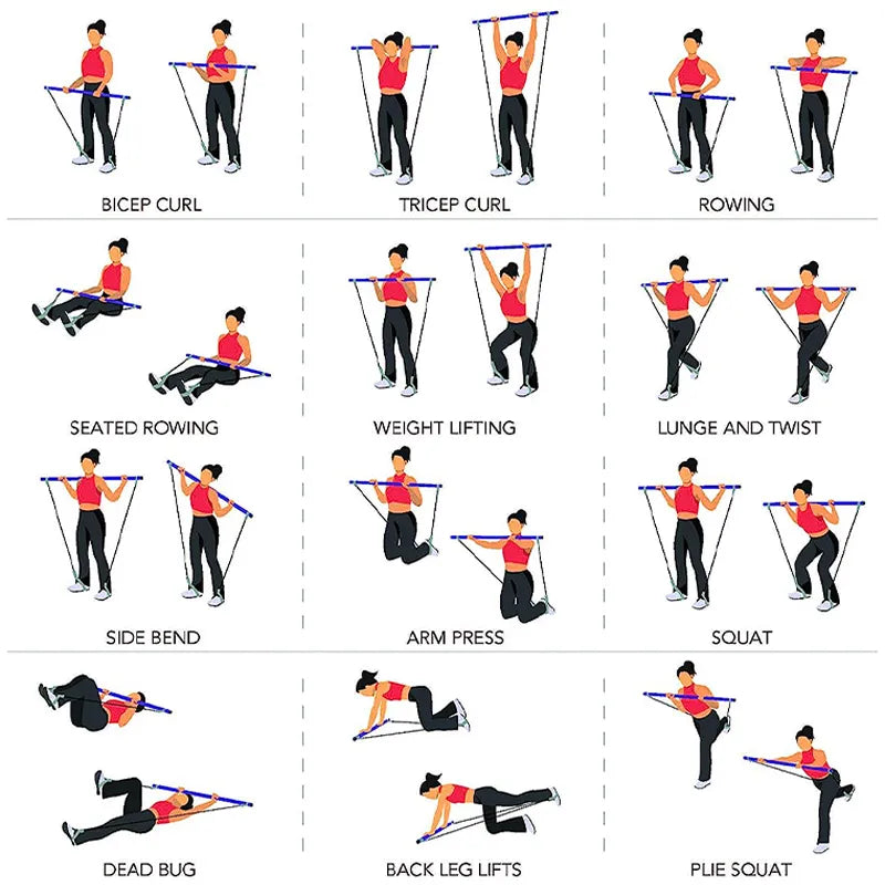 Pilates-Stange mit Widerstandsbändern – Ganzkörpertraining Zorenza