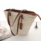 Strandtasche Stroh mit Lederriemen – Natürlicher Boho-Stil -    Zorenza