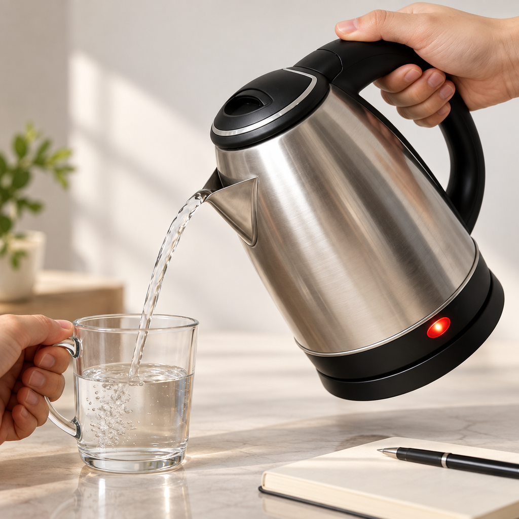 Wasserkocher Edelstahl 1500 W mit schwarzem Griff -    Zorenza