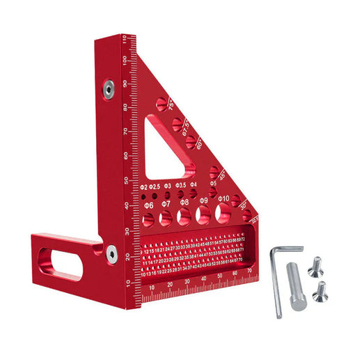 Aluminium Woodworking Square with Drill Guide Holes – 90° and 45° Zorenza