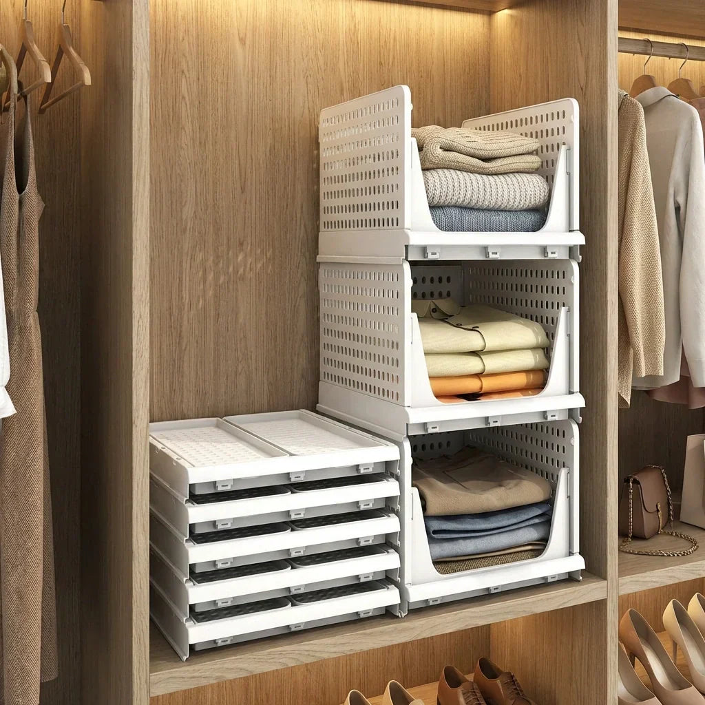 Kleiderschrank-Organizer 3-stöckig aus Kunststoff stapelbar -    Zorenza