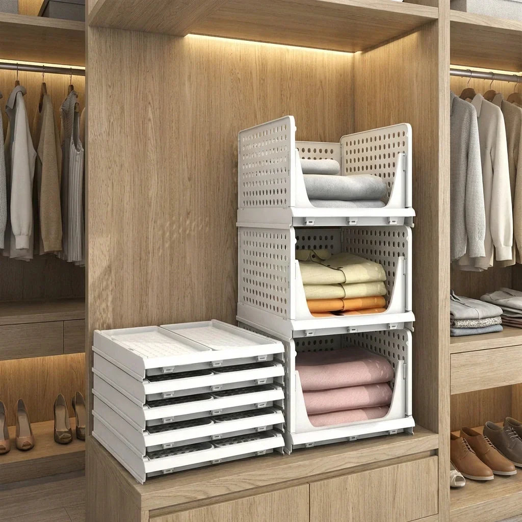 Kleiderschrank-Organizer 3-stöckig aus Kunststoff stapelbar -    Zorenza