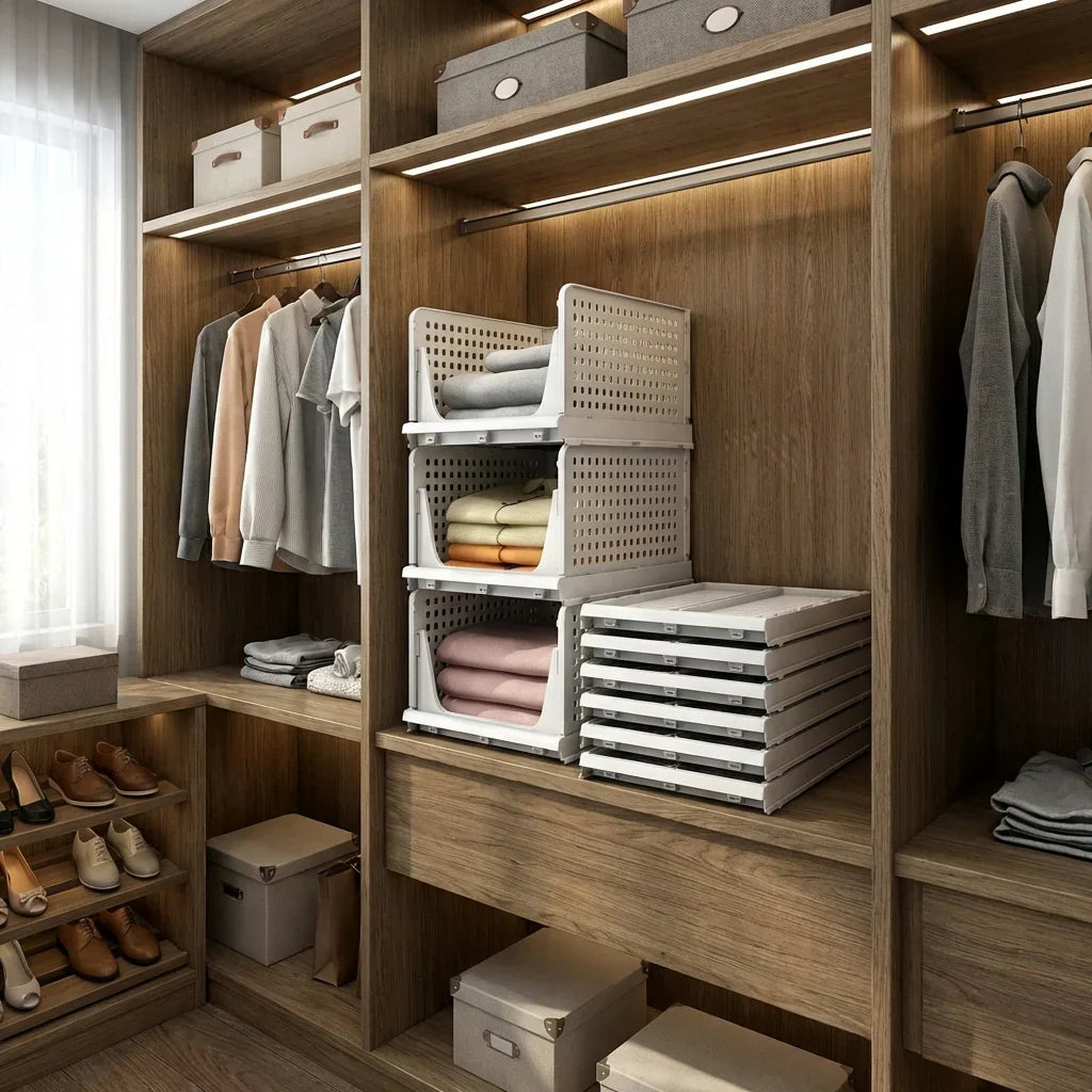 Kleiderschrank-Organizer 3-stöckig aus Kunststoff stapelbar -    Zorenza