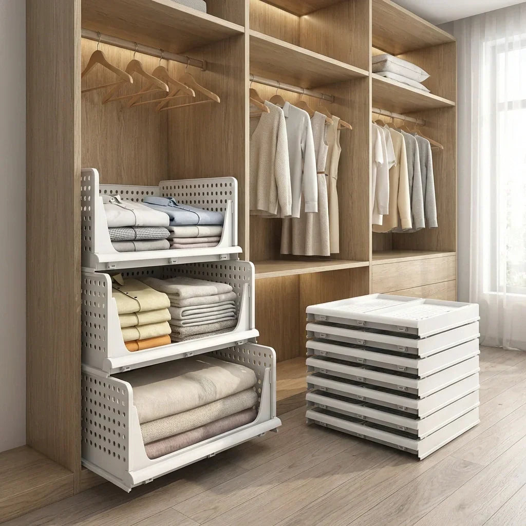 Kleiderschrank-Organizer 3-stöckig aus Kunststoff stapelbar -    Zorenza