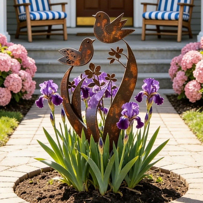 Gartenstecker Eisen mit Vogel- und Blumenmotiv -    Zorenza