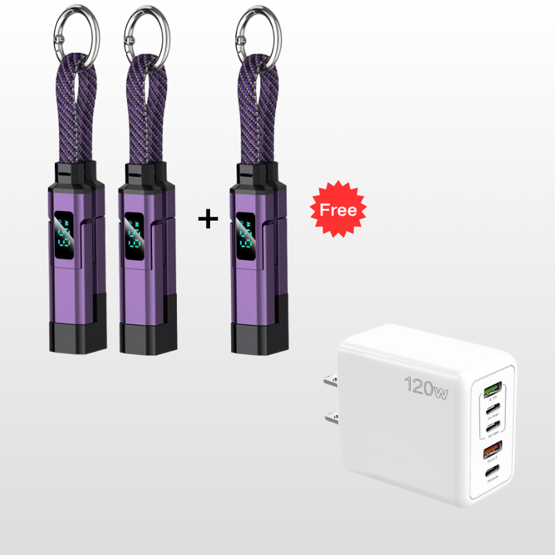 Ladekabel 4-in-1 mit Digital-Display und Schlüsselanhänger -    Zorenza