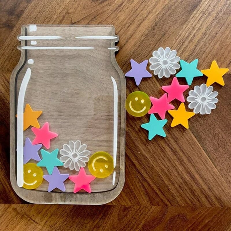 Beloningsglas Holz mit bunten Sternen für Kinder-Motivation -    Zorenza